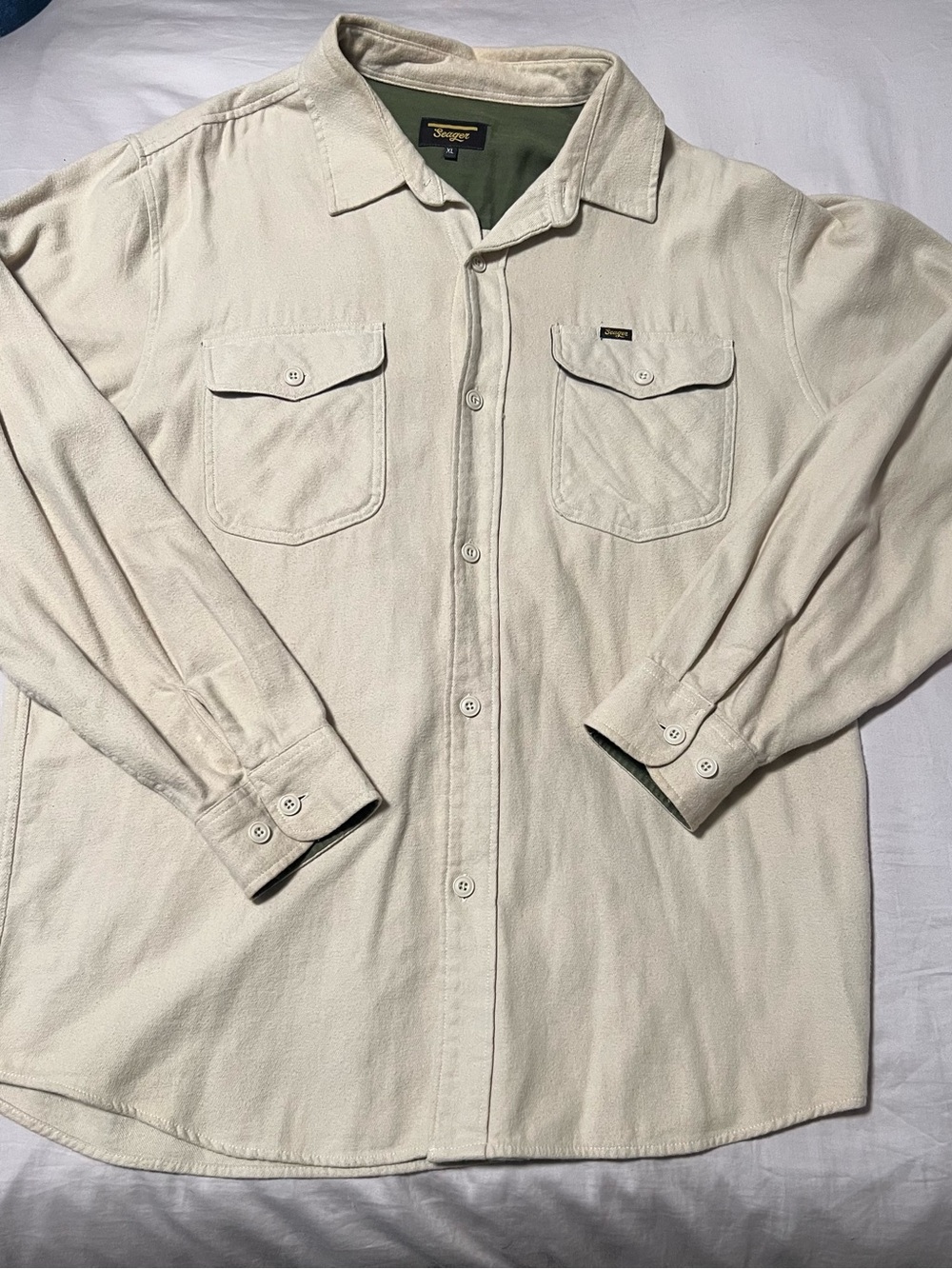 Seager Calico Flannel Button Up Work Shirt Cream XL